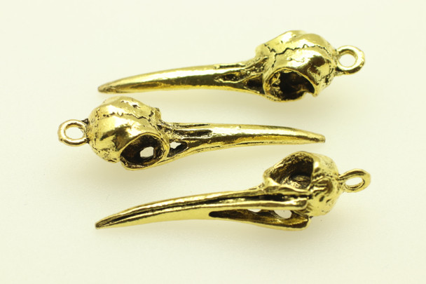 Humming Bird Skull, Double Sided, 38x8mm, Antique Gold Plated (Metal Alloy), approx 4 per bag