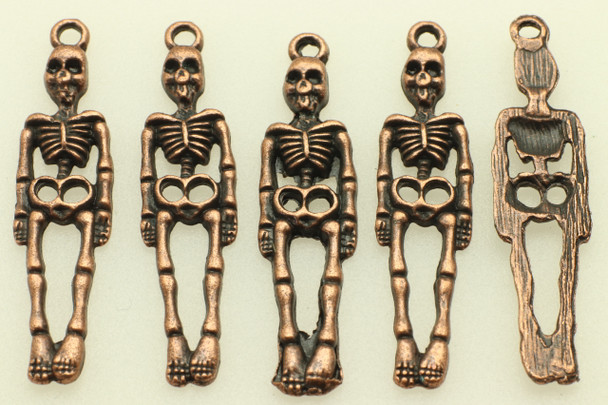 Hanging Skelton, 39x9x2mm, Antique Copper Plated (Metal Alloy), approx 12 per bag