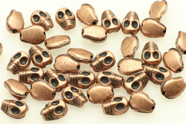 Small Skull, Double Sided, 8x6x3mm, Antique Copper Plated (Metal Alloy), approx 45 per bag