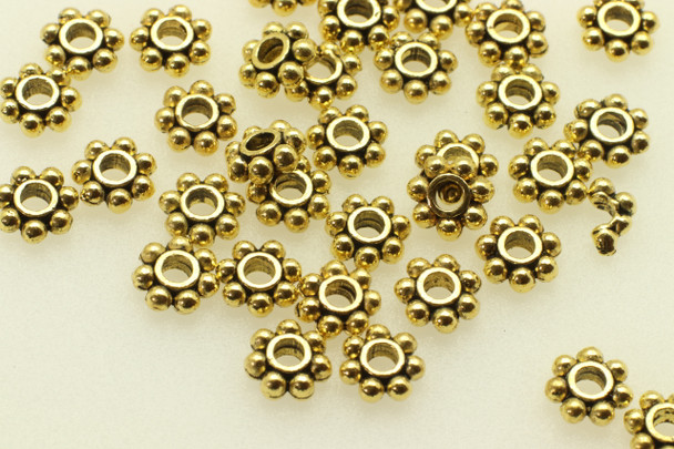 Daisy Spacer, 5x1.5mm, Antique Gold Plated (Metal Alloy), approx 195