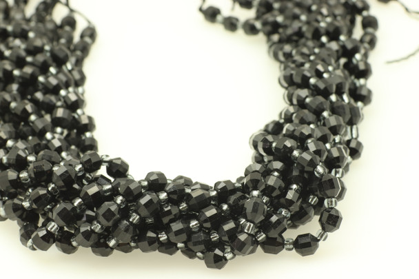 Tourmaline, Black, Natural, Faceted Off Round, 6mm, One Strand