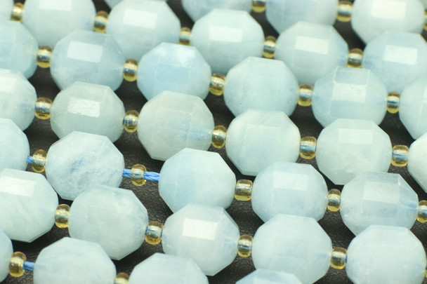 Aquamarine, Heated, Faceted Off Round, 10mm, One Strand