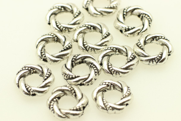 Twisted Ring with Dotted and Smooth Design, Antique Silver (Metal Alloy), 11mm, approx. 23