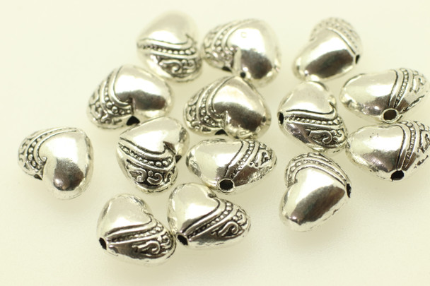 Heart Smooth with Side Design, Antique Silver (Metal Alloy), 9.5x7.5mm, approx. 24