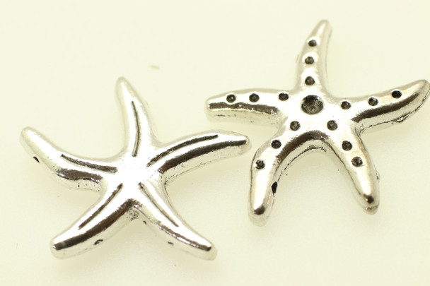 Starfish with Textured Dots, Top Drilled, Antique Silver (Metal Alloy), 25x23mm, approx. 7