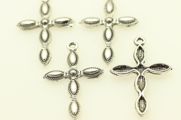 Cross with Raised Smooth Sections, Antique Silver (Metal Alloy), 29x18mm,  approx. 18