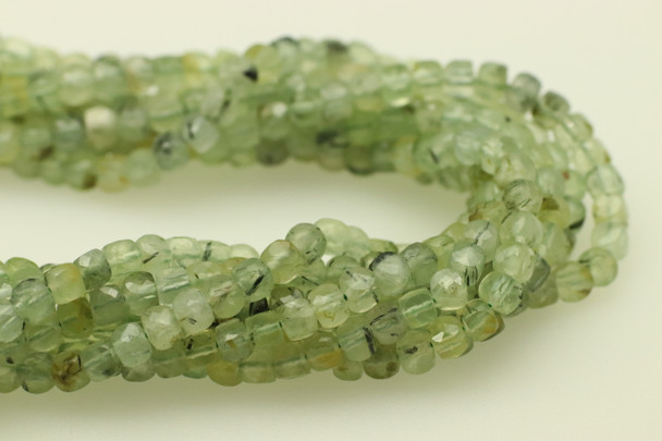 Prehnite, Natural, Faceted Cube, 4mm, One Strand