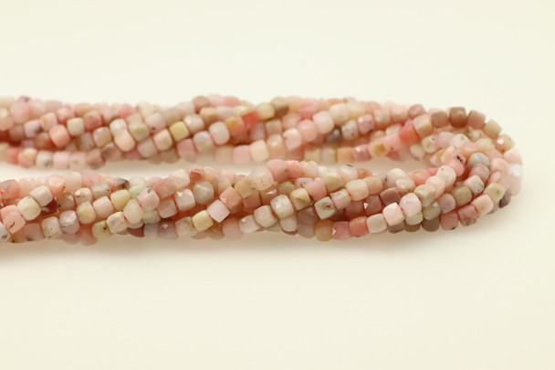 Opal, Pink, Natural, Faceted Cube, 4mm, One Strand