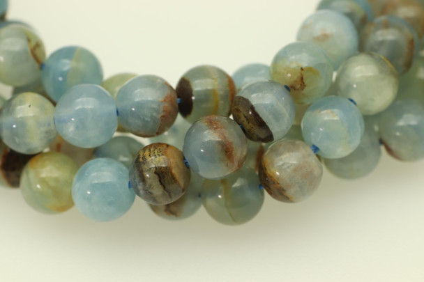 6mm, Selenite, Blue, Natural, Smooth Round