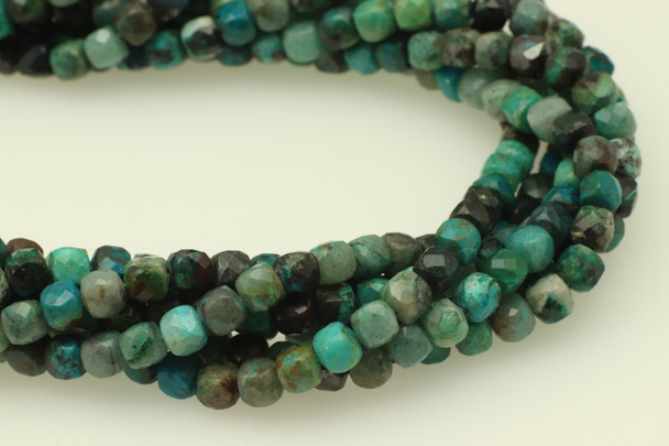 Chrysocolla, Azurite, Chinese, Natural, Faceted Cube, 4mm, One Strand