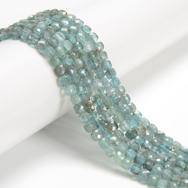 Apatite, Natural, Faceted Cube, 4mm, One Strand