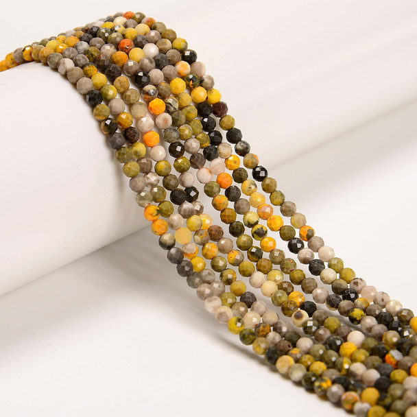 Bumble Bee, "Jasper", Natural, Faceted Round, One 3mm Strand