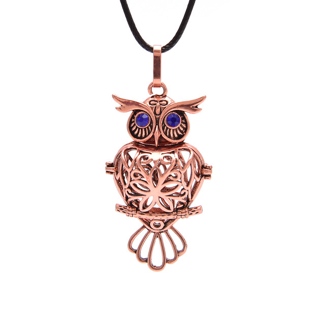 Cage, Owl with Blue Crystal Eyes, Copper Plated Metal Alloy, Pendant, 52x28x28mm