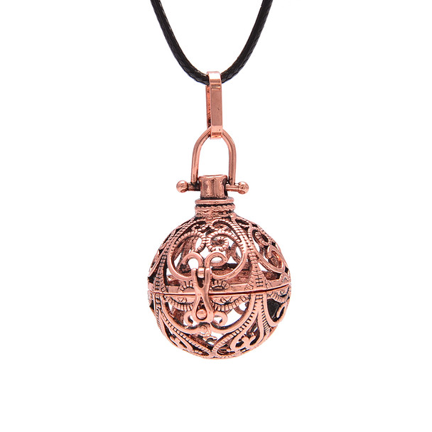 Cage, Round Swirls & Hearts Design, Copper Plated Metal Alloy, Pendant, 41x24mm