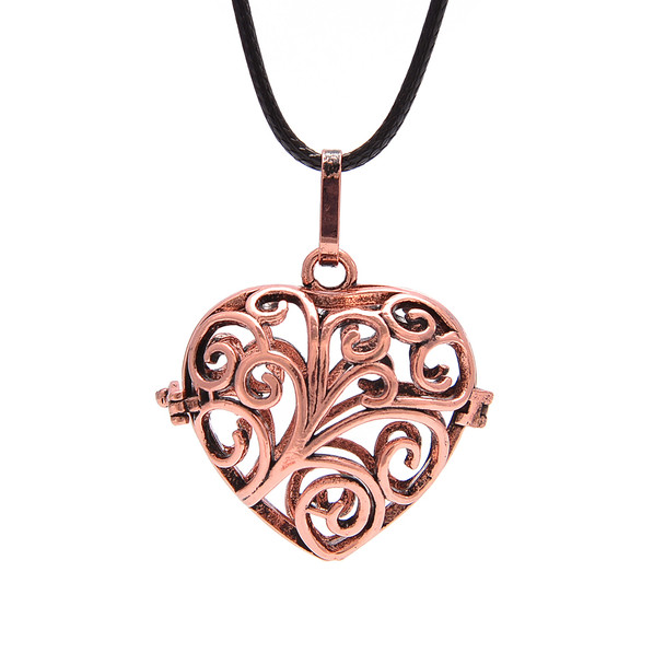 Cage, Heart, Curly Design, Copper Plated Metal Alloy, Pendant, 30x32x15mm