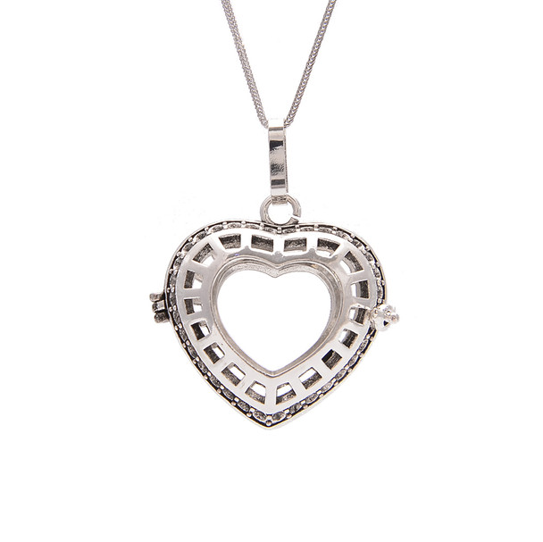 Cage, Open Heart, Silver Plated Metal Alloy, Pendant, 30x31.5x13mm