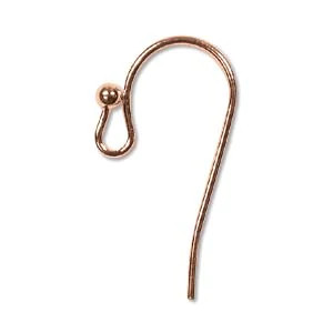 Ear Wire Hook, 27mm with 2mm Ball, Copper, approx. 144  PCS