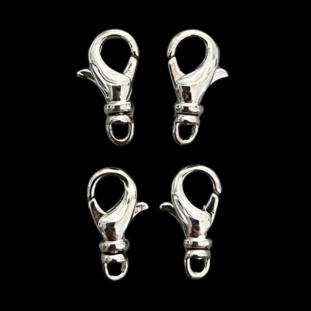 Lobster Claw, Swivel Clasp, 14x7mm, Metal Alloy, Silver Plated, 4 PCS