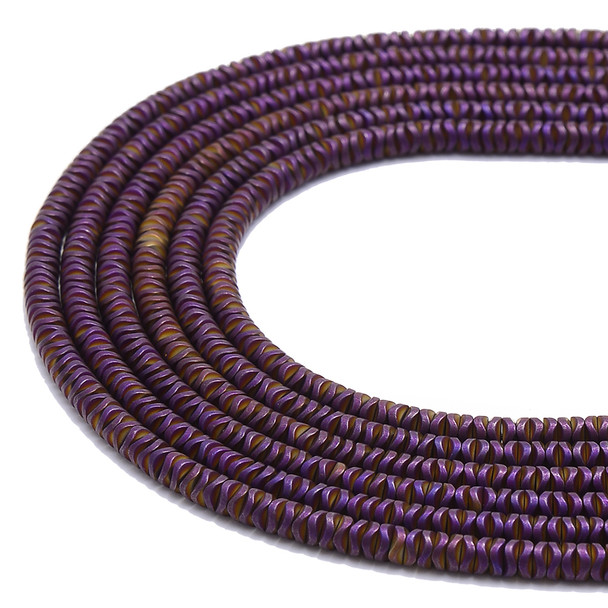 Purple, Matte, Hematite, Wavy Spacer, Manmade, One 4x1mm Strand