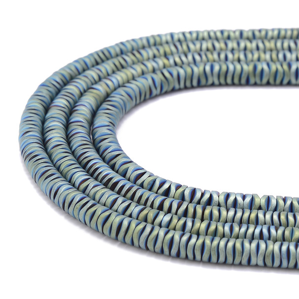 Green, Matte, Hematite, Wavy Spacer, Manmade, One 6x1mm Strand