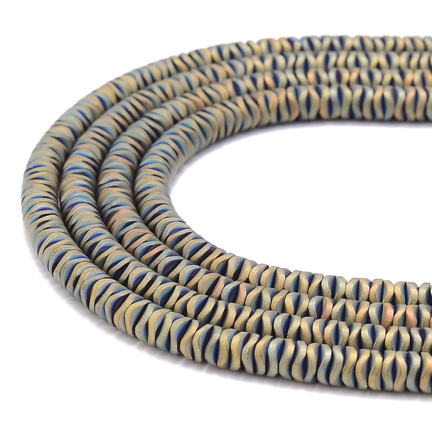 Gold Rainbow, Matte, Hematite, Wavy Spacer, Manmade, One 6x1mm Strand