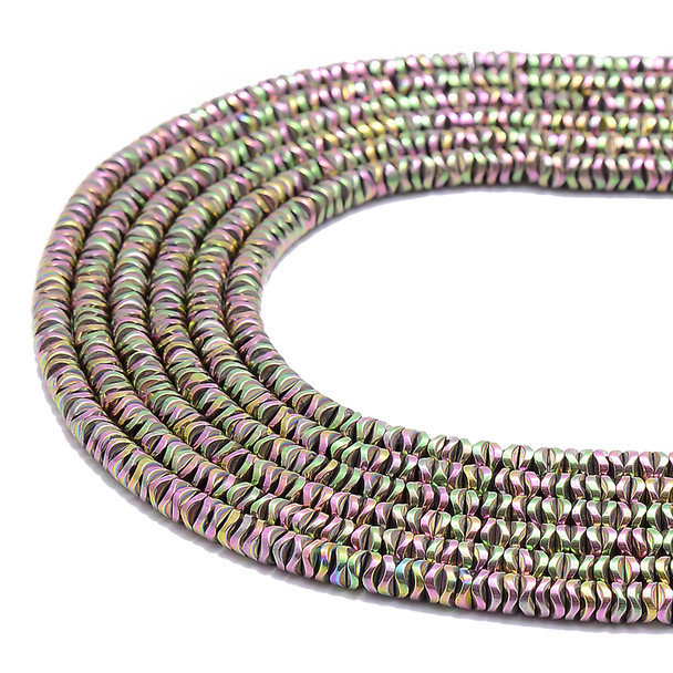 Pink Rainbow, Shiny, Hematite, Wavy Spacer, Manmade, One 4x1mm