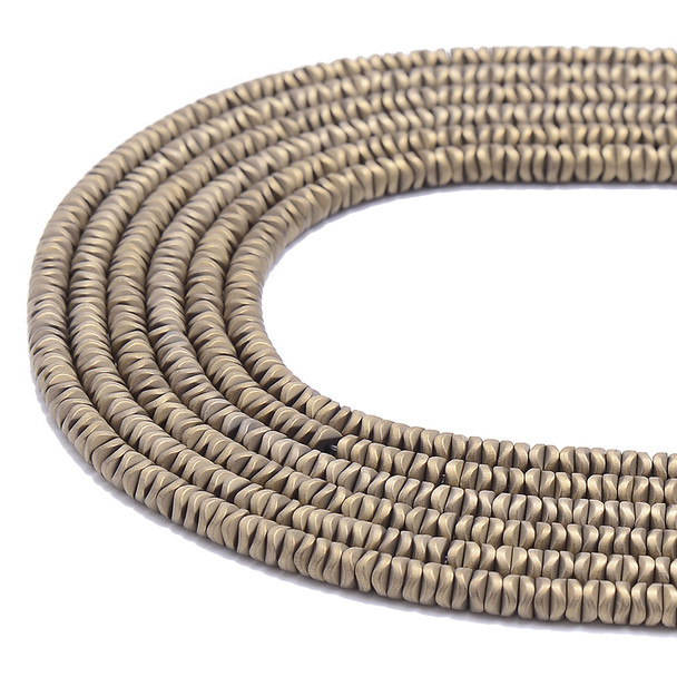 Antique Gold, Matte, Hematite, Wavy Spacer, Manmade, One 4x1mm Strand