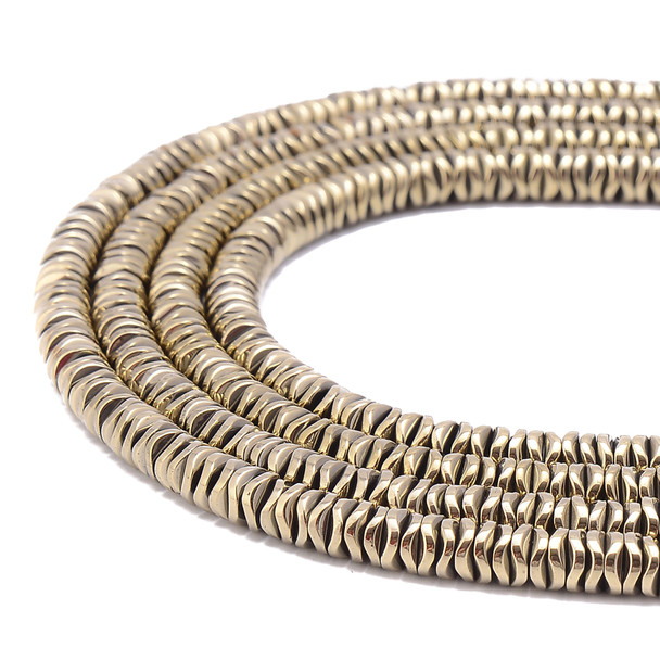 Antique Gold, Shiny, Hematite, Wavy Spacer, Manmade, One 6x1mm Strand