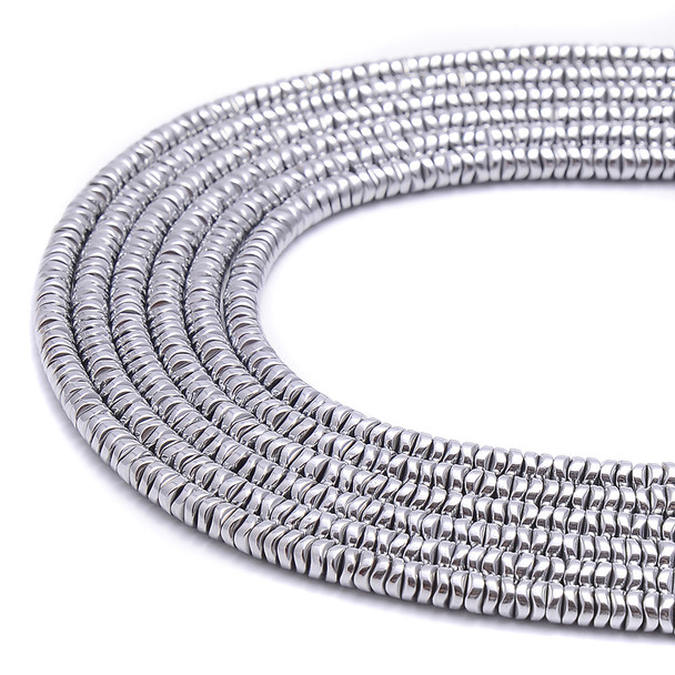 Silver, Shiny, Hematite, Wavy Spacer, Manmade, One 4x1mm Strand