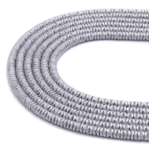 Silver, Matte, Hematite, Wavy Spacer, Manmade, One 4x1mm Strand