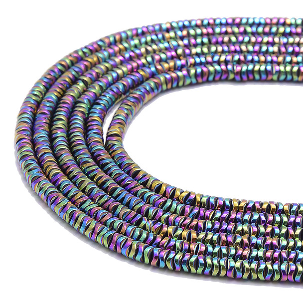 Purple Rainbow, Shiny, Hematite, Wavy Spacer, Manmade, One 4x1mm Strand