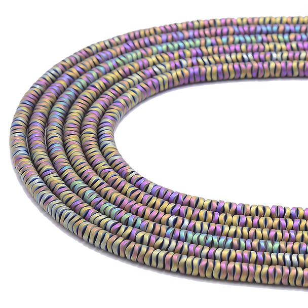 Purple Rainbow, Matte, Hematite, Wavy Spacer, Manmade, One 4x1mm Strand