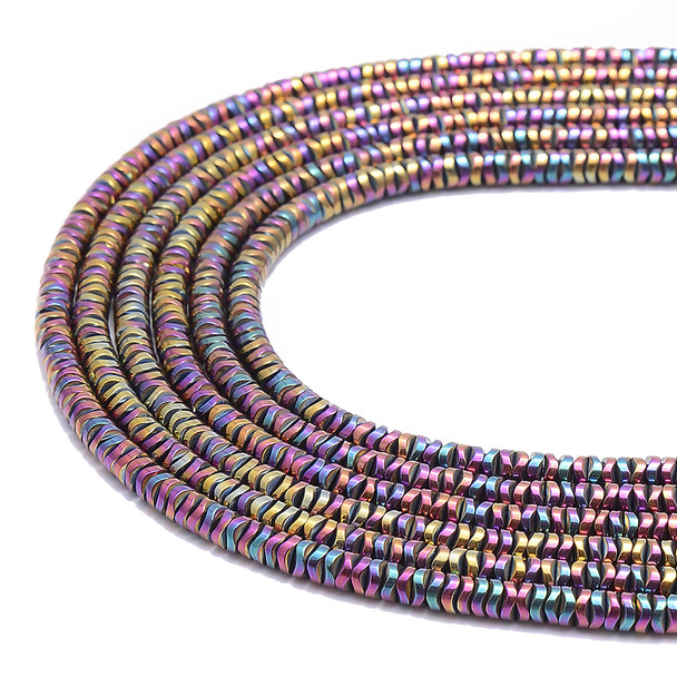 Multicolor Rainbow, Shiny, Hematite, Wavy Spacer, Manmade, One 4x1mm Strand