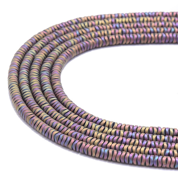 Multicolor Rainbow, Matte, Hematite, Wavy Spacer, Manmade, One 4x1mm Strand