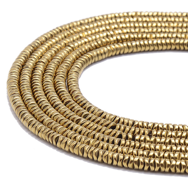 Gold, Shiny, Hematite, Wavy Spacer, Manmade, One 4x1mm Strand