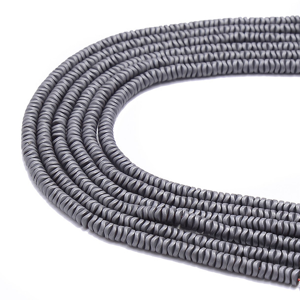 Gunmetal, Matte, Hematite, Wavy Spacer, Manmade, One 4x1mm Strand
