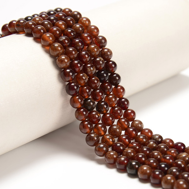 Garnet, Orange, Natural, Smooth Round, 6mm, One Strand