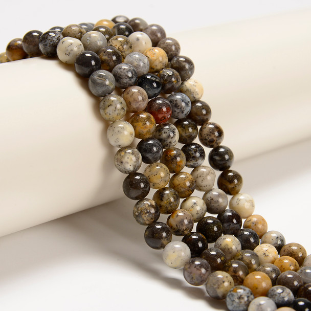 Opal, Black Moss, Natural, Smooth Round, One 6mm Strand