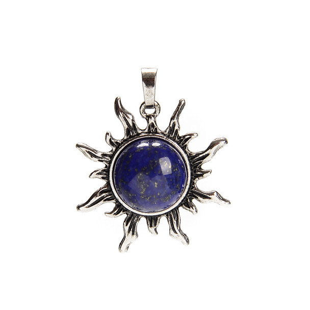 Lapis, Natural, Sun Shape Pendant, 38x34mm