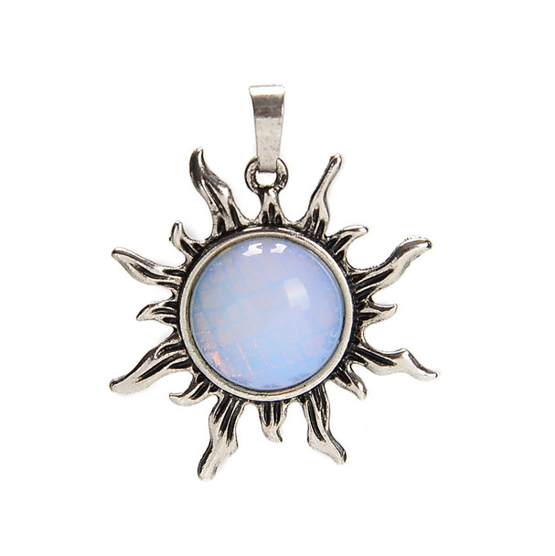 Glass, Opalite, Sun Shape Pendant, 38x34mm