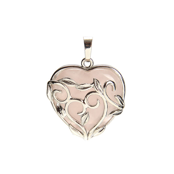 Rose Quartz, Enhanced, Heart Shape Pendant, 35x27mm