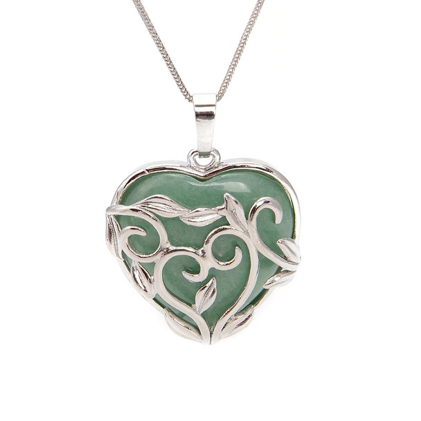 Aventurine, Quartz, Green, Natural, Heart Shape Pendant, 35x27mm