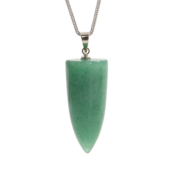 Aventurine, Quartz, Green, Natural, Cone, One Pendant, 33x13mm