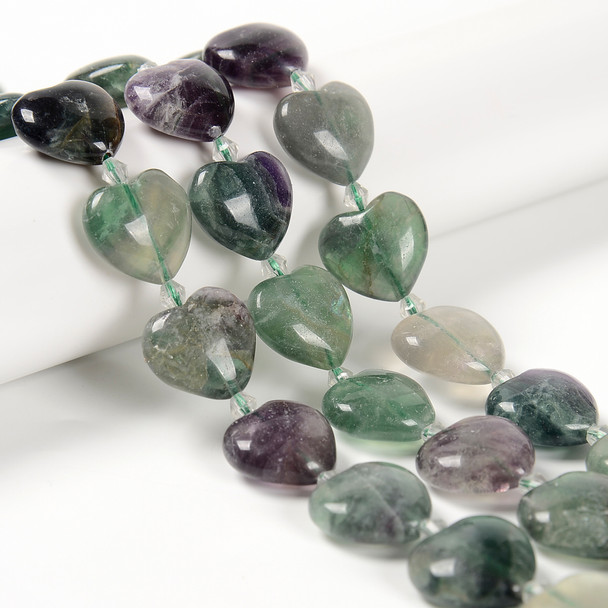 Fluorite, Mixed, Natural, Puffy Heart, Gemstone, Beads, 20mm Strand