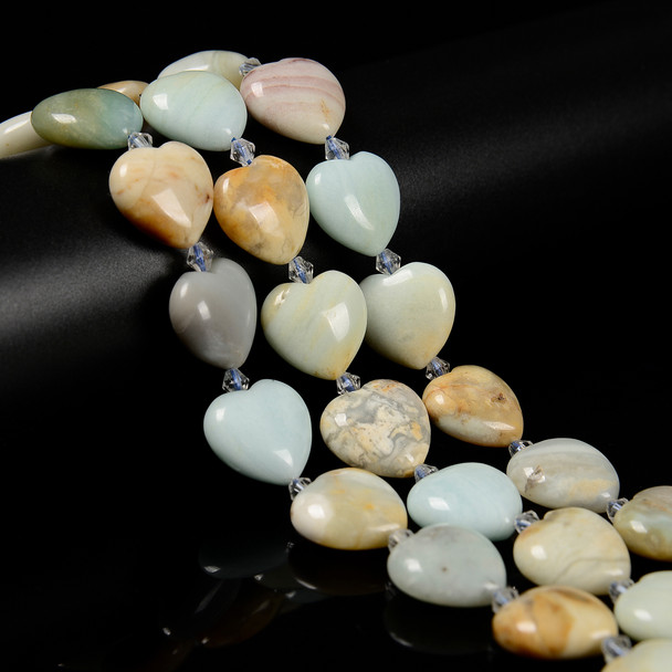 Amazonite, Mixed, Natural, Puffy Heart, One 20mm Strand