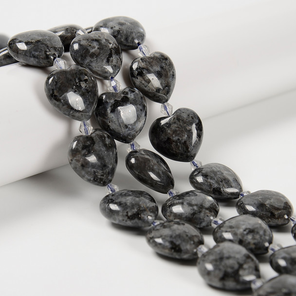 Larvikite, Natural, Puffy Heart, One 20mm Strand