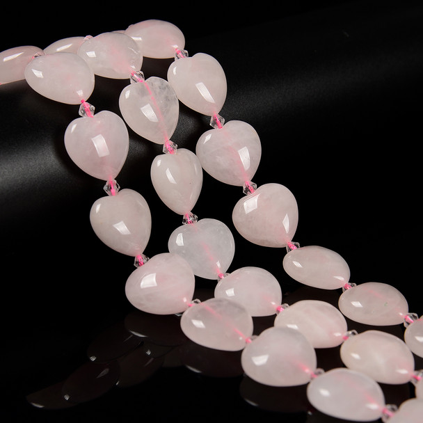 Rose Quartz, Enhanced, Puffy Heart, One 20mm Strand
