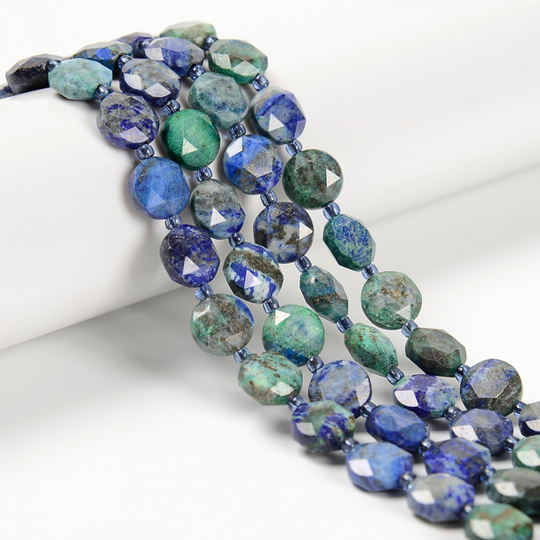 Chrysocolla Chinese, Dyed, Faceted, Hexagon Coin, One 10mm Strand