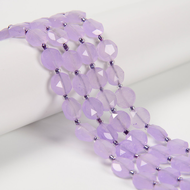 Jade, Lavender, Nephrite, Faceted, Hexagon Coin, One 10mm Strand