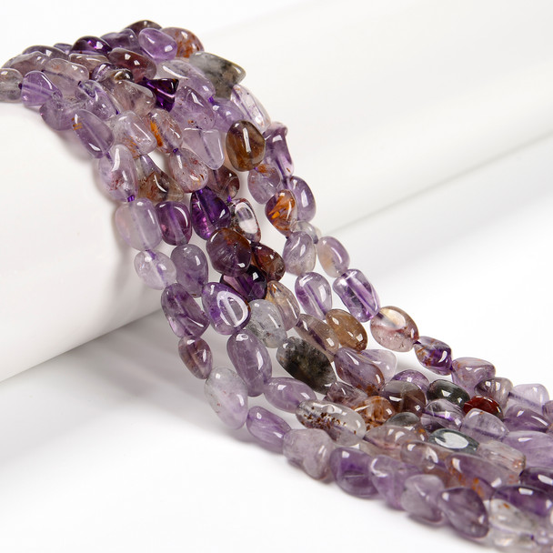 Super 7, Melody Stone, Purple, Natural, Smooth, Nuggets, Varied Sizes, One 8-10mm Strand